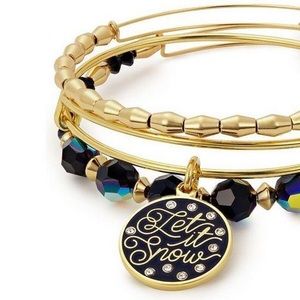 Alex + Ani ❄️ LET IT SNOW set of 3 Bangle Bracelets - Gold Black